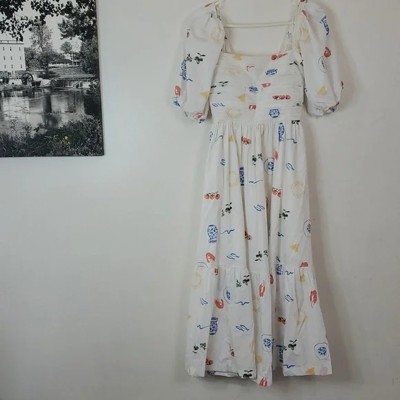 Abercrombie & Fitch Emerson Poplin Puff Sleeve Midi Dress Size XXST Novelty Prin - Picture 2 of 15